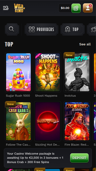 Wildsino Casino mobile Spiele