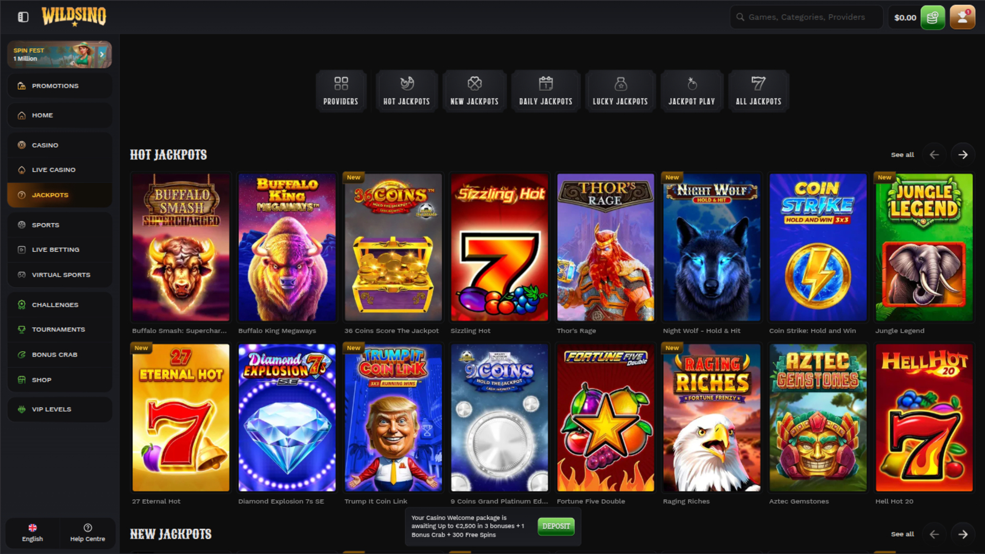 Wildsino Casino Desktop-Jackpot