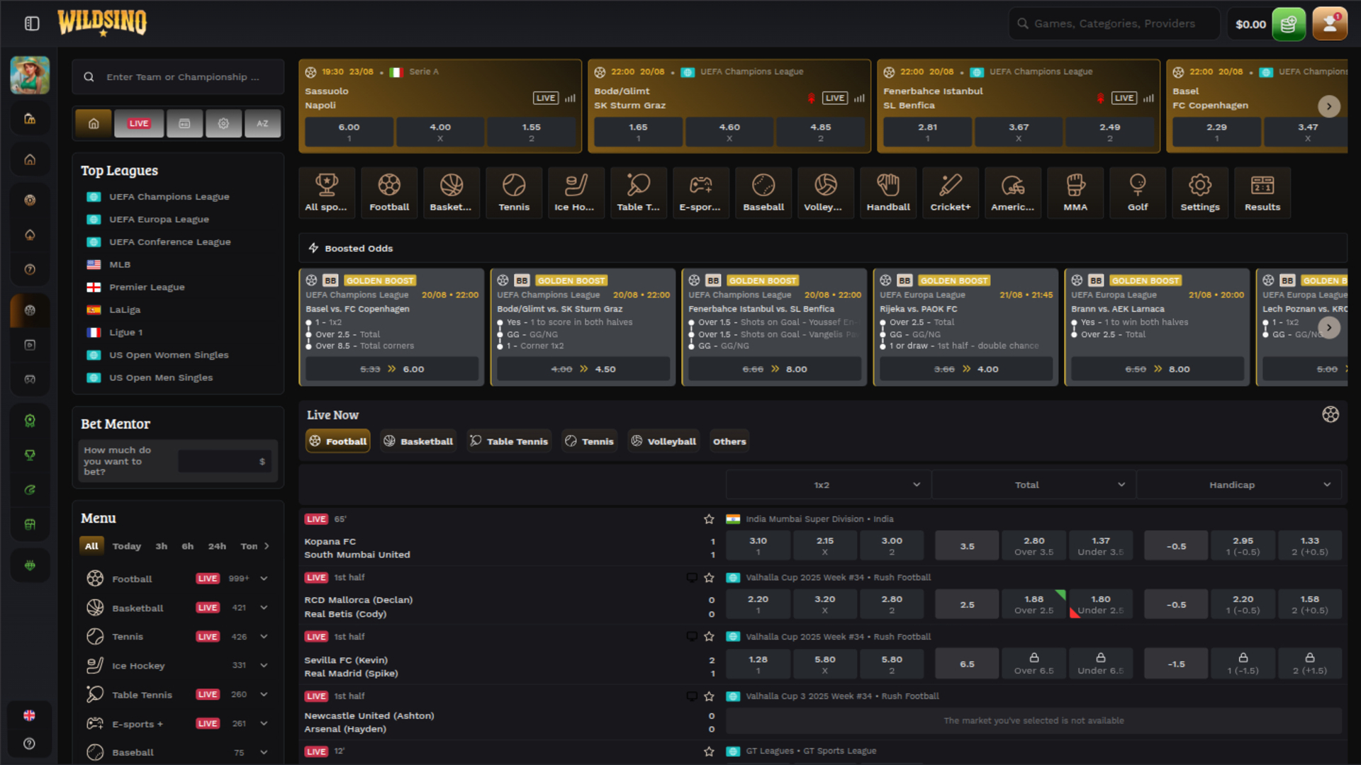 Wildsino Casino Desktop-Sportwetten