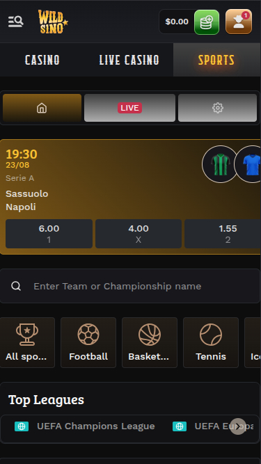 Wildsino Casino mobile Sportwetten