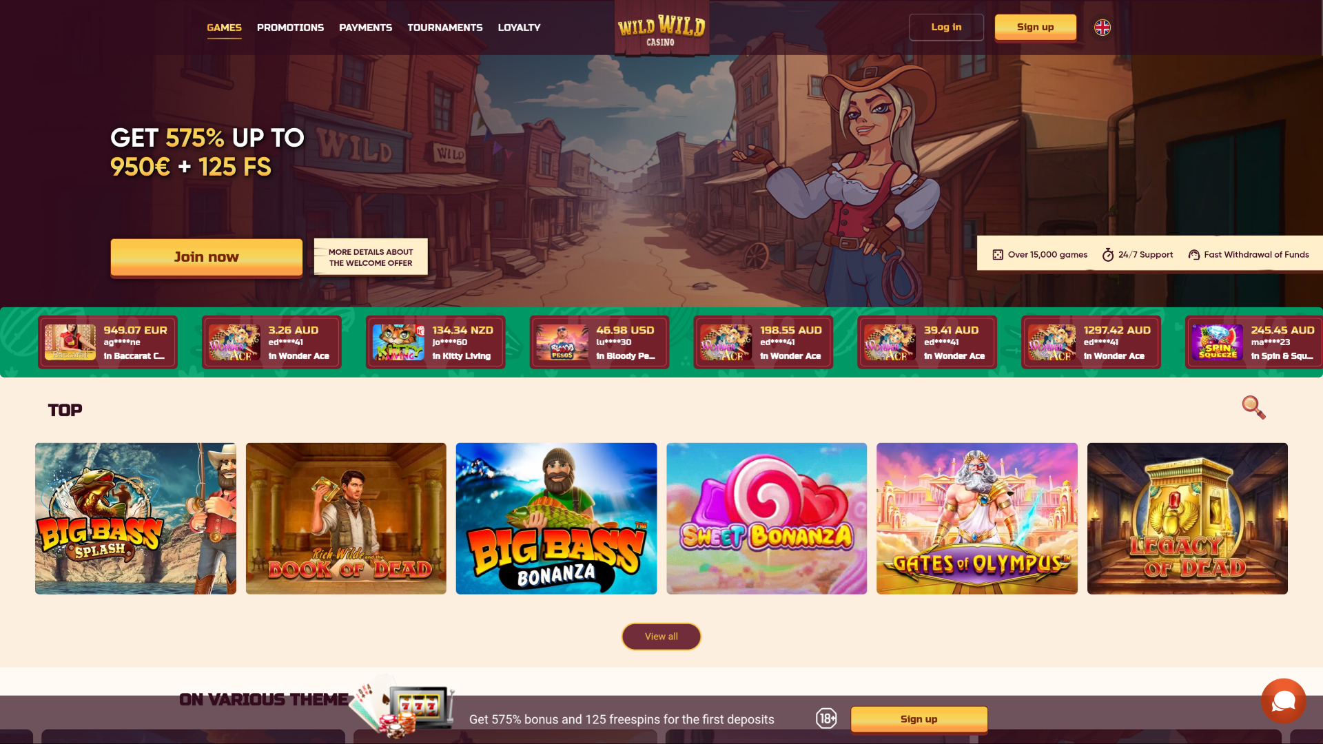 Pagina iniziale desktop di Wild Wild Casino