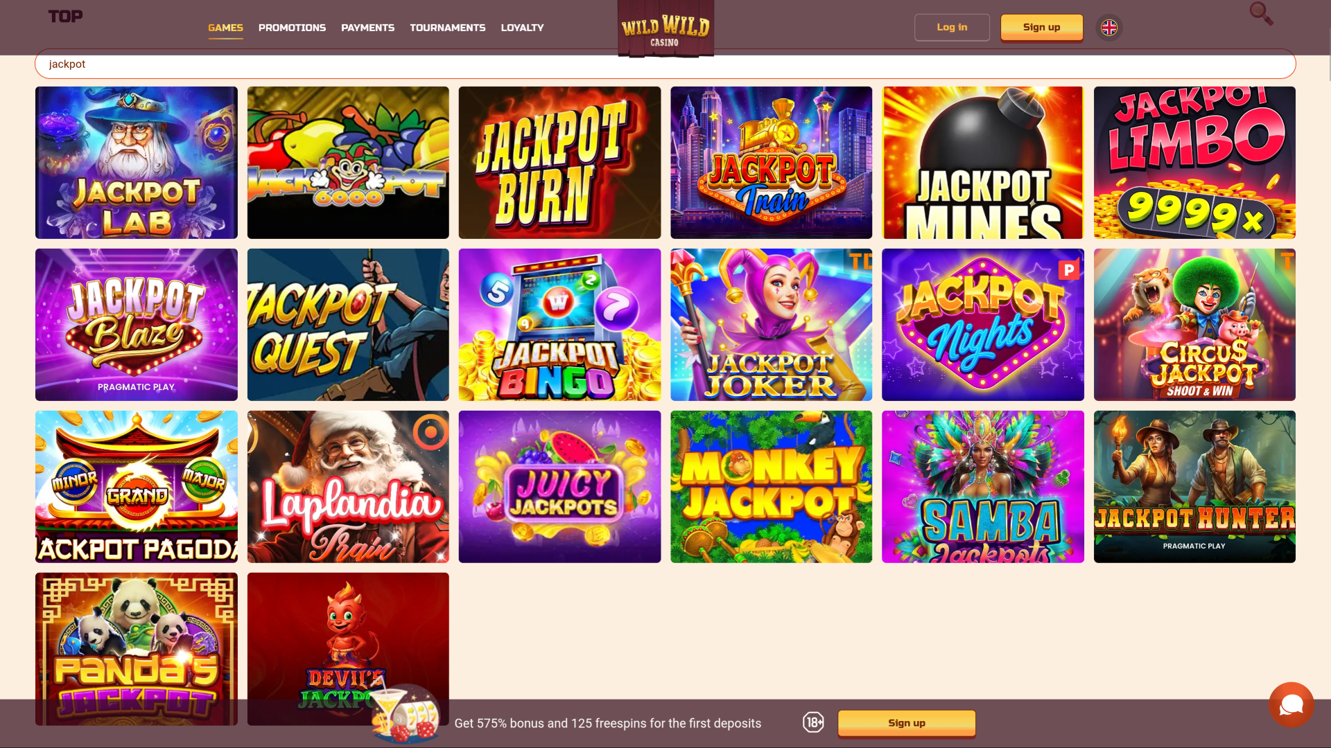 Jackpot da desktop di Wild Wild Casino