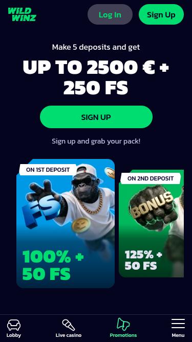 WildWinz Casino promotions mobile page
