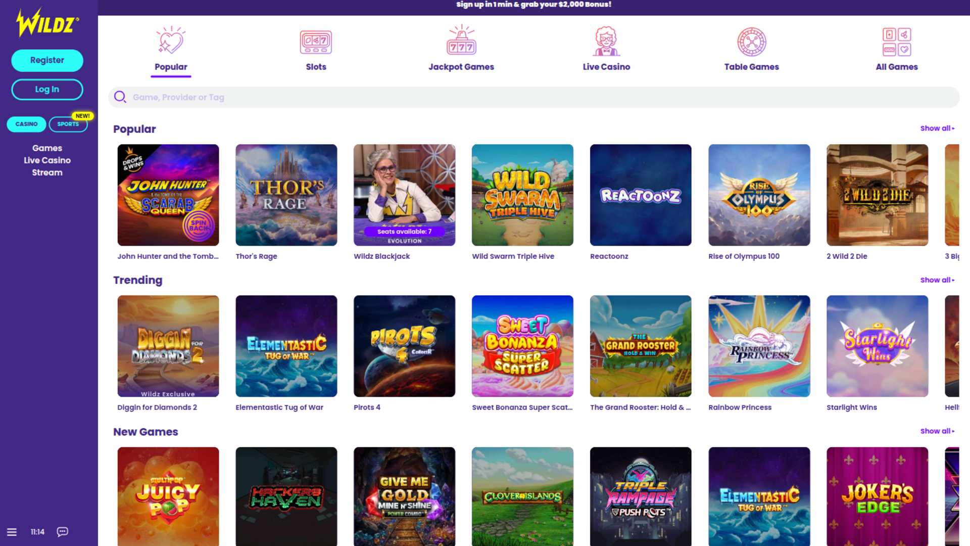 Wildz Casino Desktop-Spiele