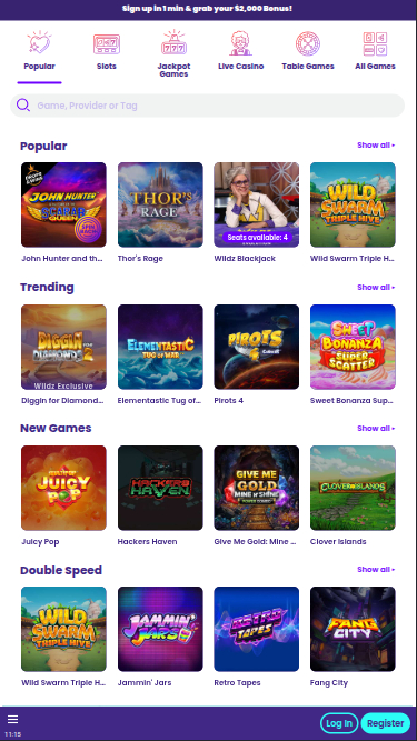 Wildz Casino mobile Spiele