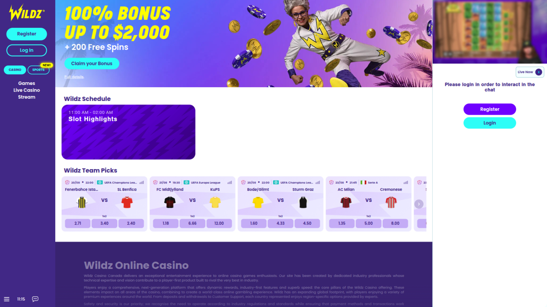 Wildz Casino Desktop-Stream