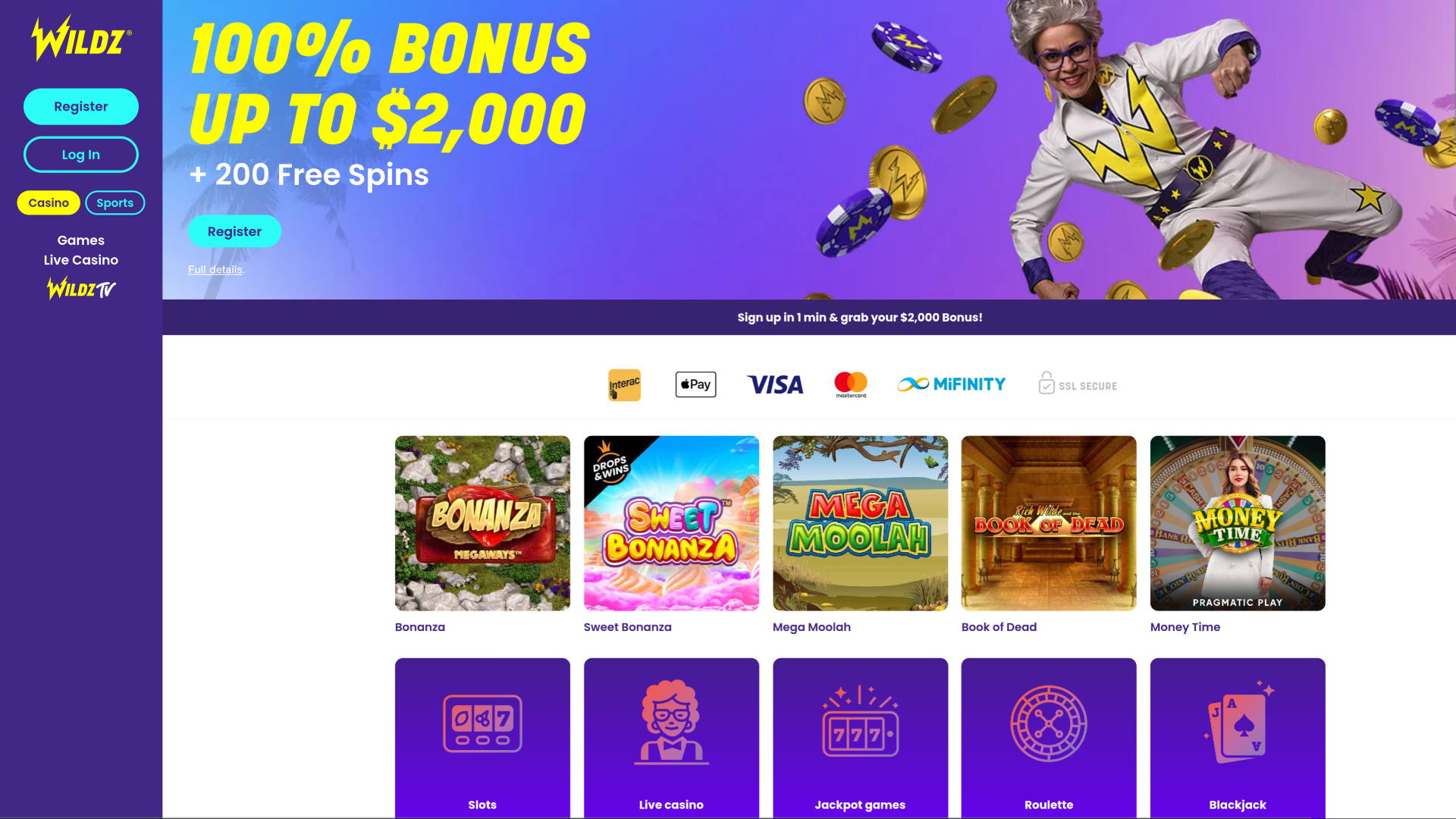 Wildz Casino Desktop Homepage