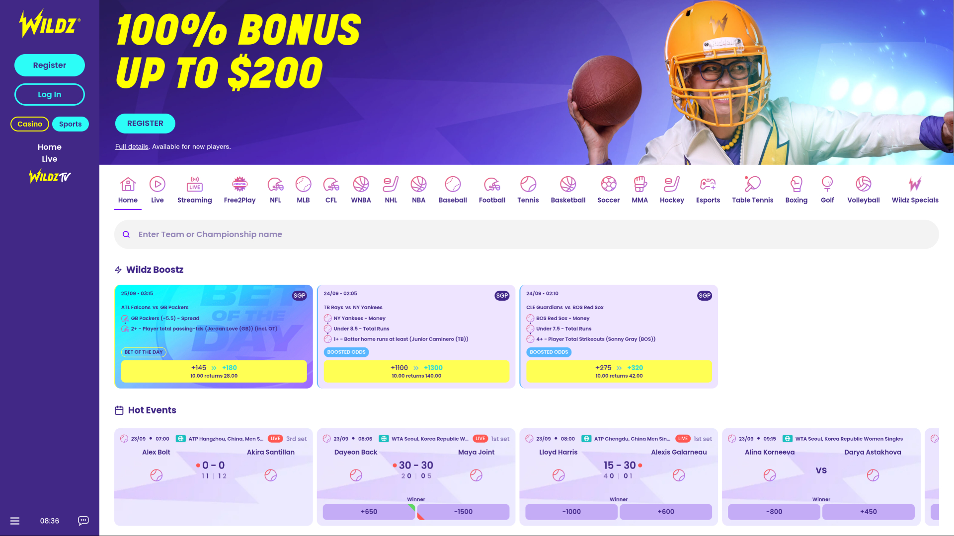 Wildz Casino Desktop Sports