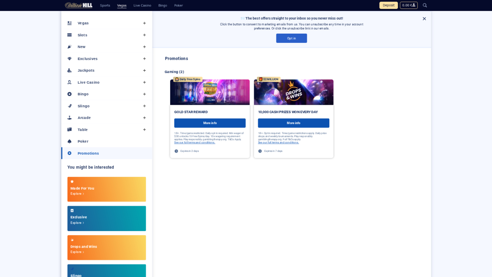 Promotions de Willbet Casino sur ordinateur