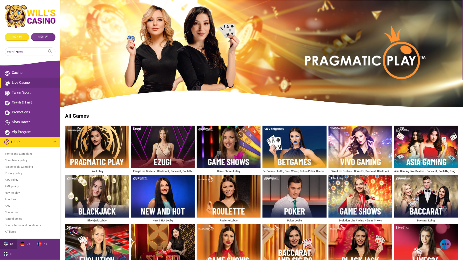 Wills Casino Desktop Live Dealer