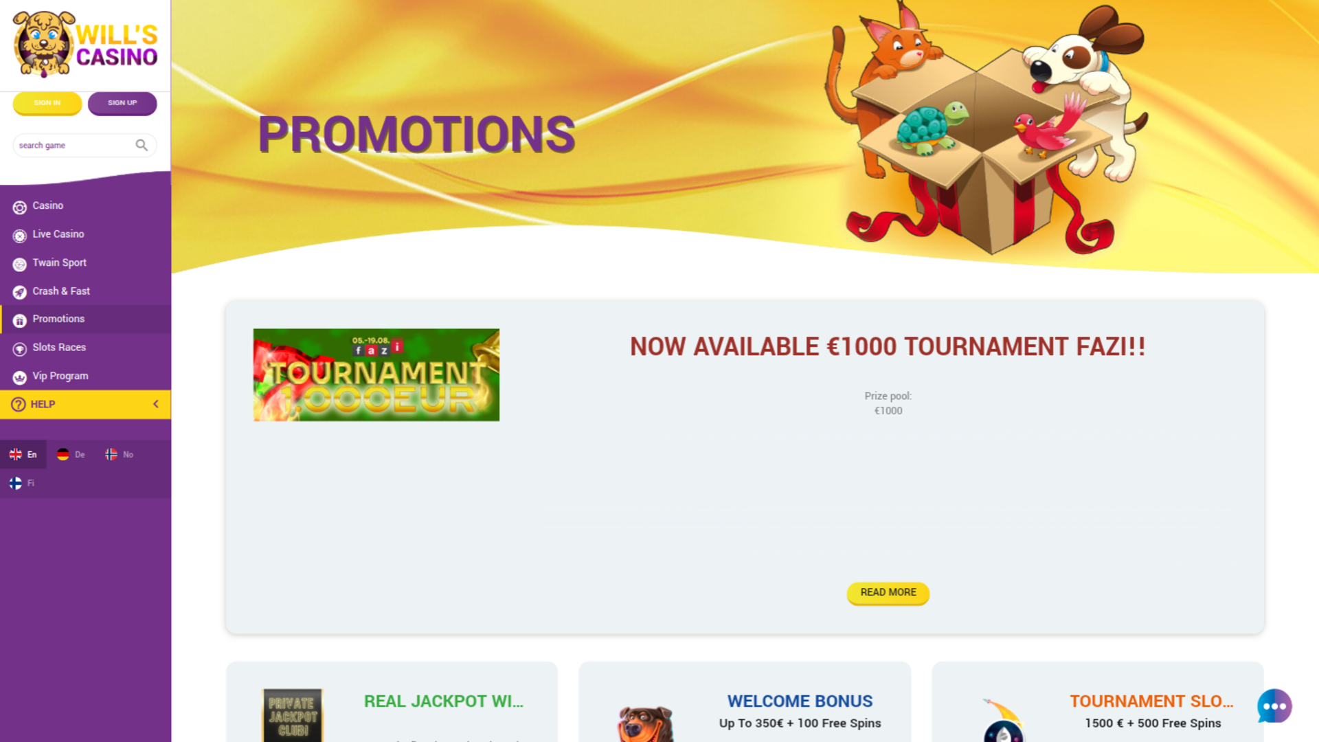 Promotions sur ordinateur de Wills Casino
