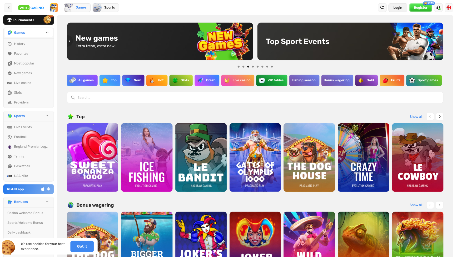 Win Casino Desktop Homepage