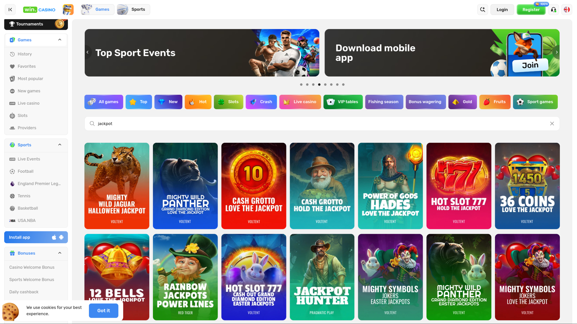 Win Casino Desktop Jackpot