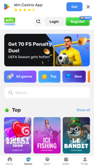Win Casino Mobile Homepage