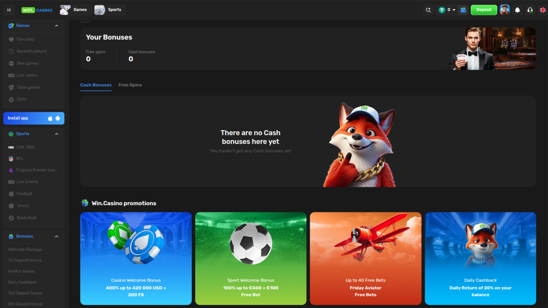 Promociones de escritorio de Win Casino