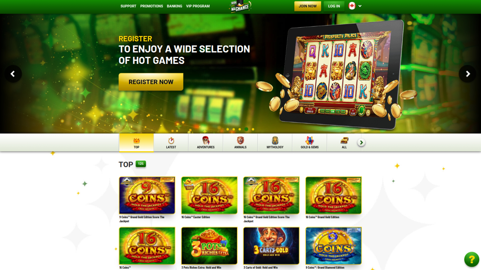 Homepage desktop di Win Machance Casino
