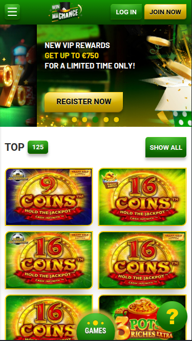 Homepage mobile di Win Machance Casino