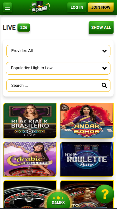 Live dealer mobile di Win Machance Casino