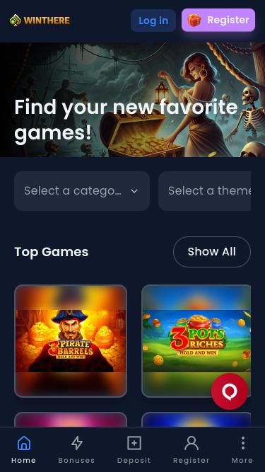 Win There Casino games mobile page