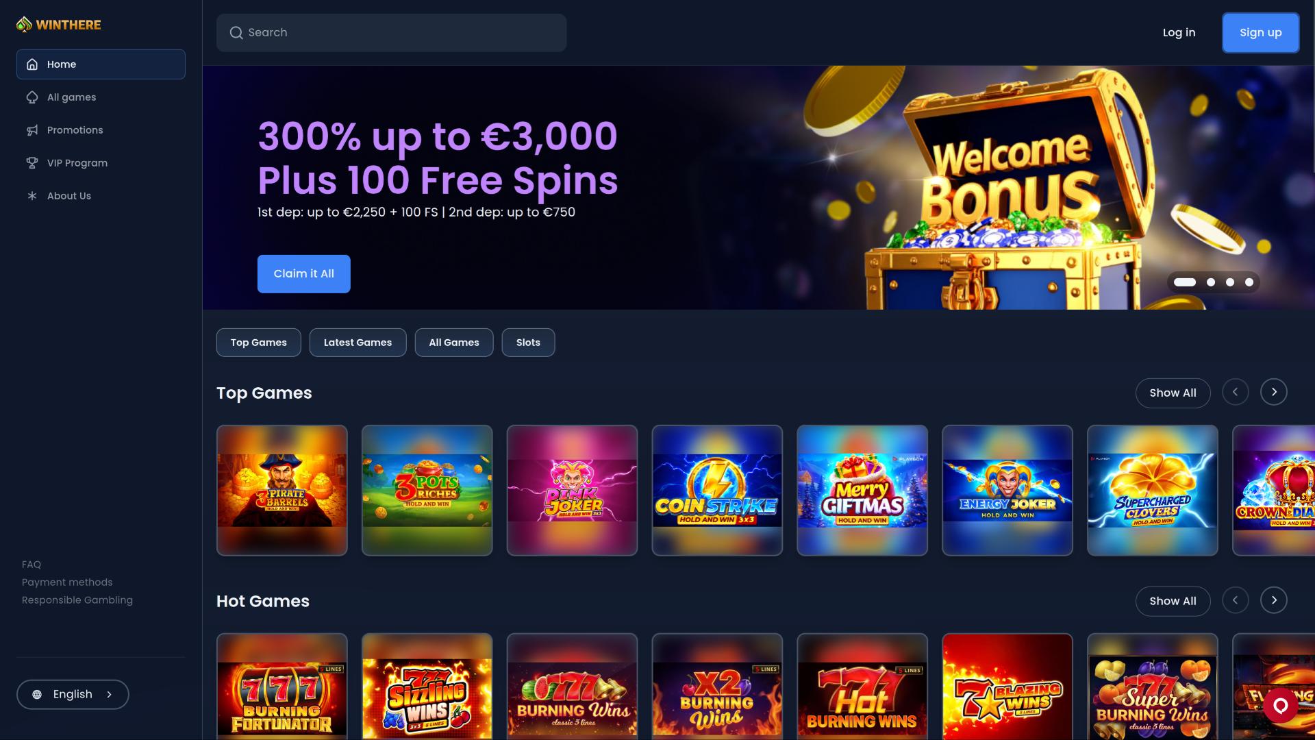 Win There Casino homepage