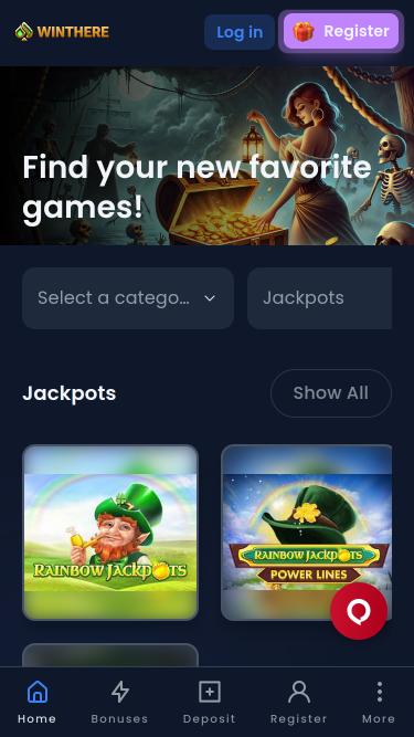 Win There Casino jackpot mobile page