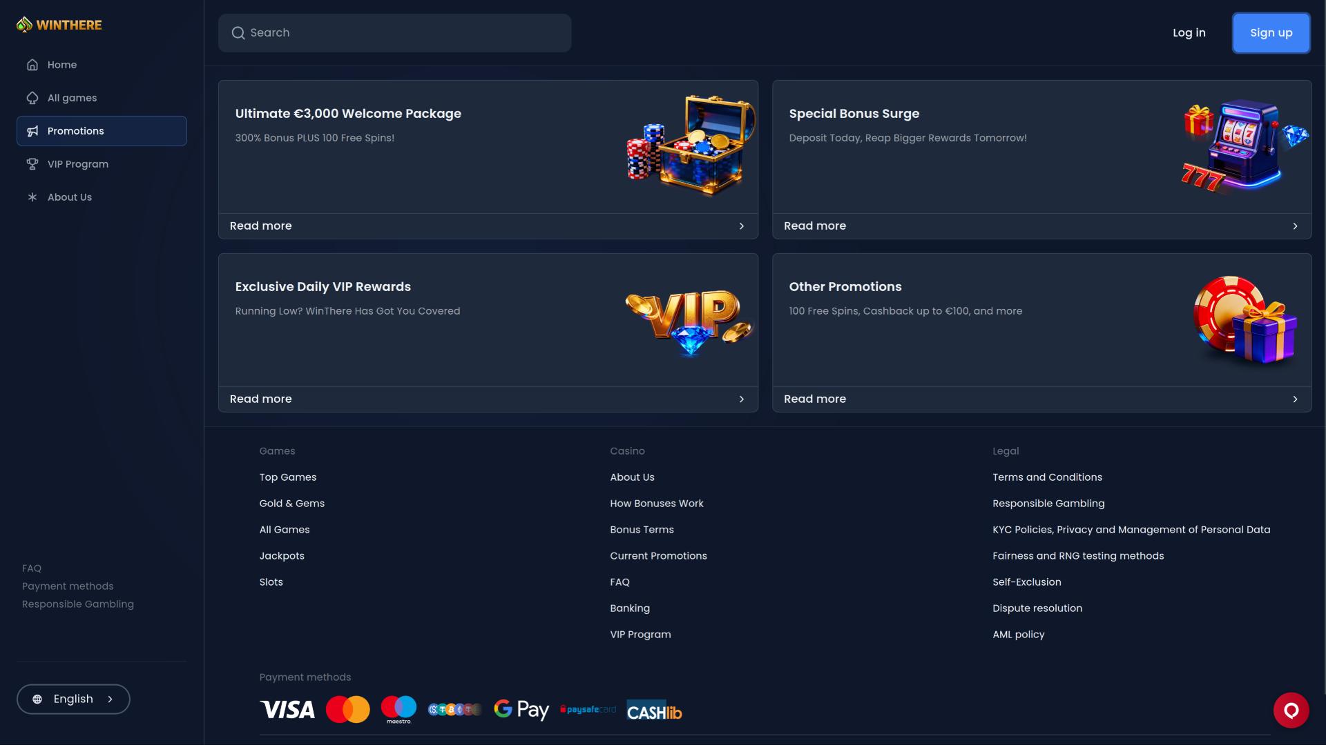 Win There Casino promotions page