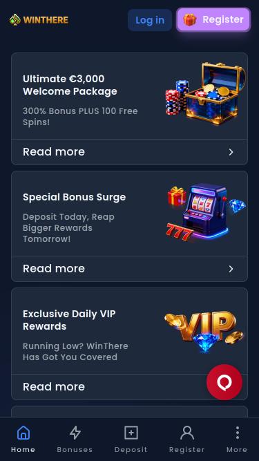Win There Casino promotions mobile page