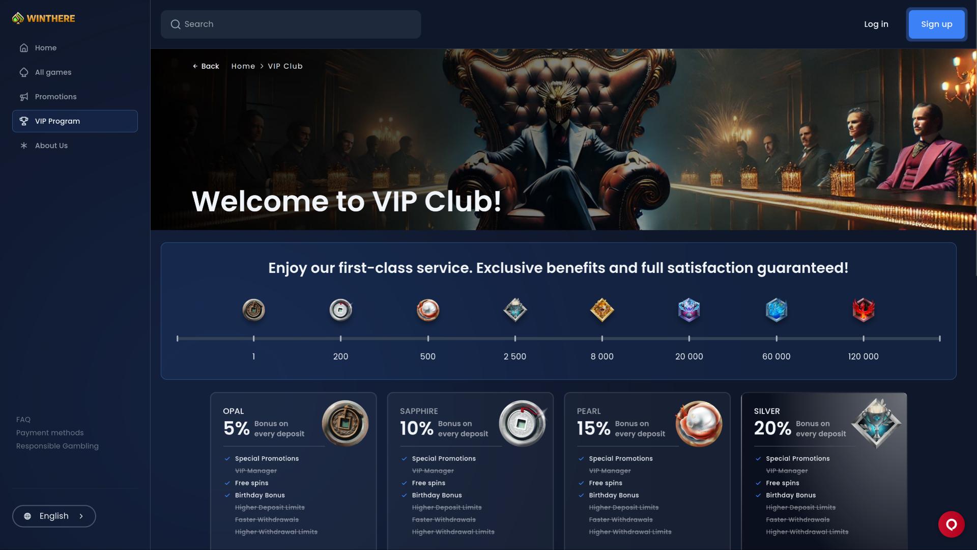 Win There Casino VIP page