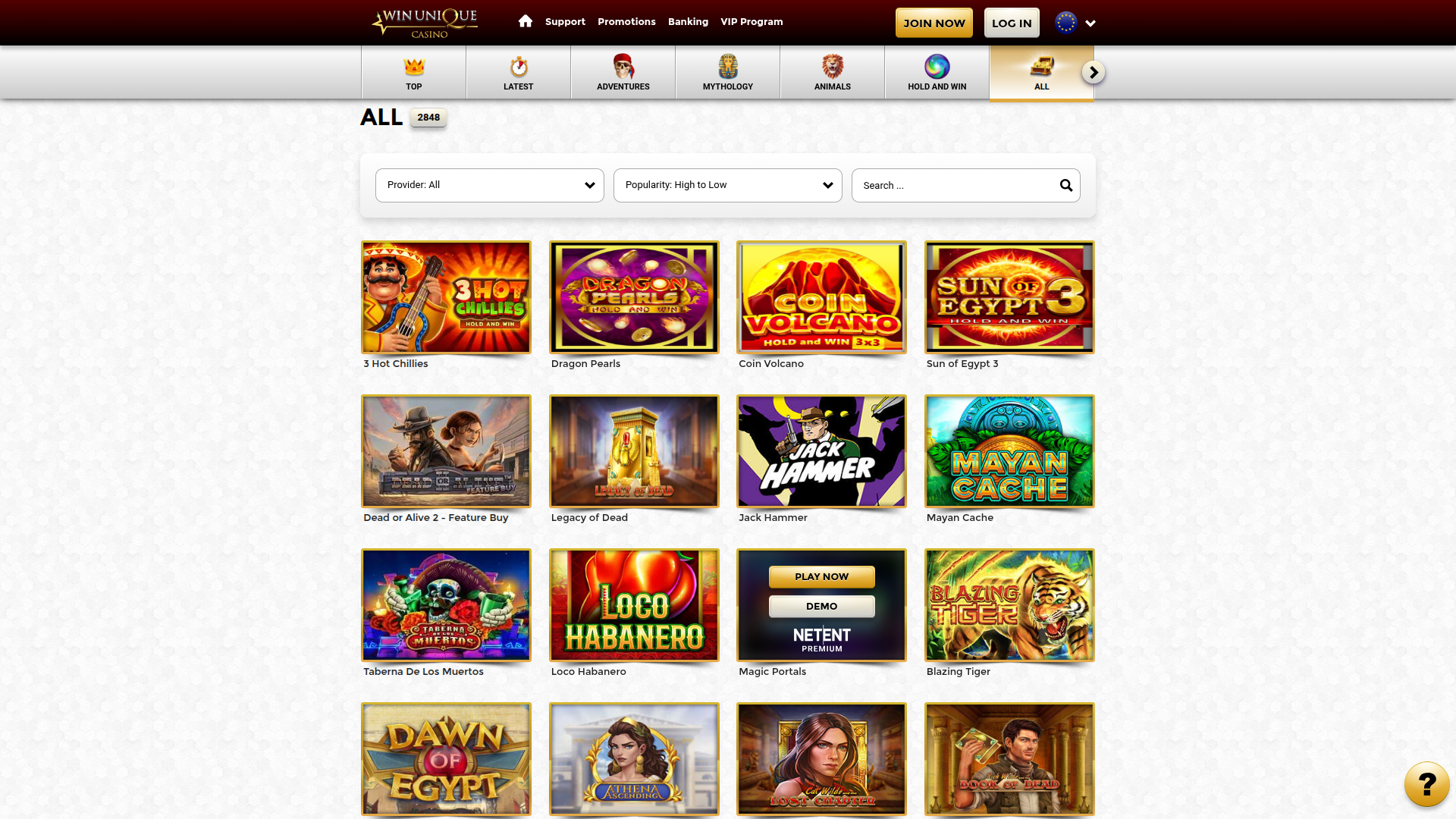 Giochi desktop di Win Unique Casino