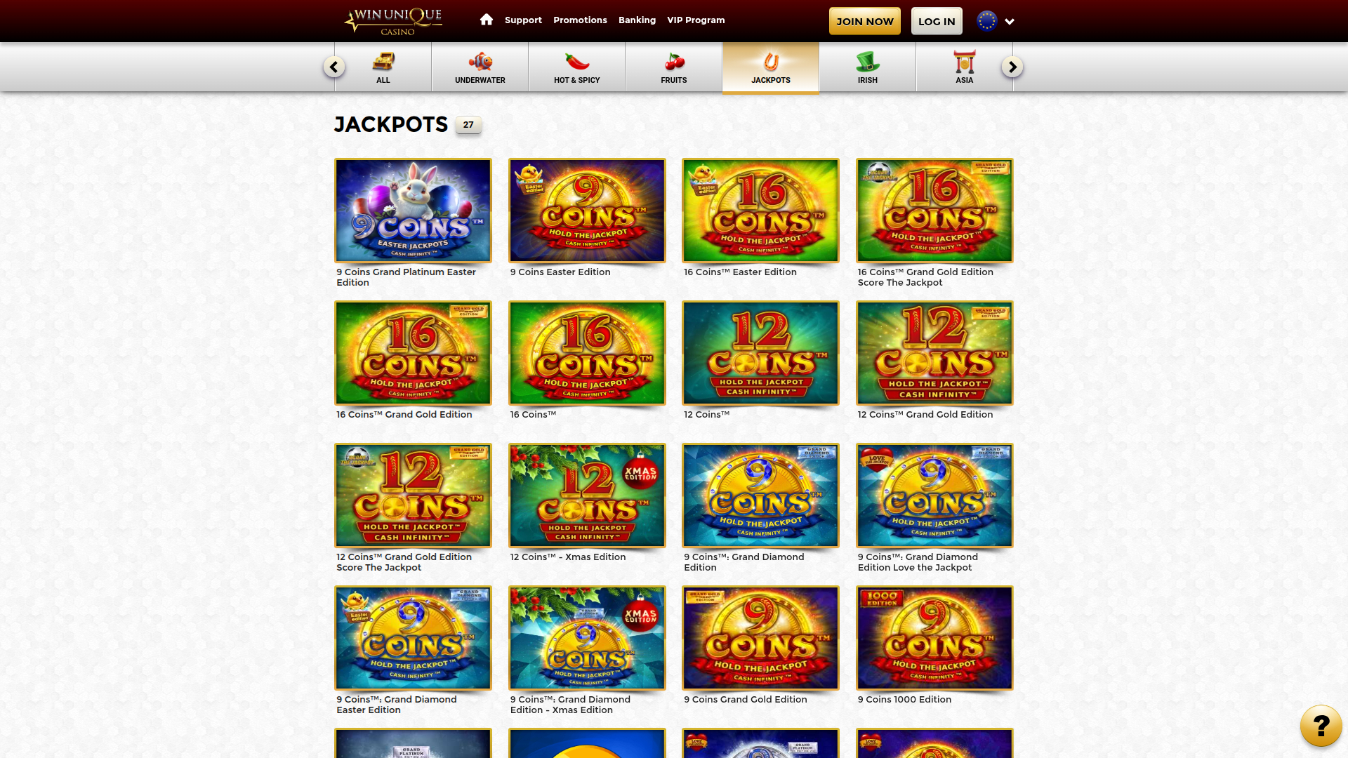 Jackpot desktop di Win Unique Casino