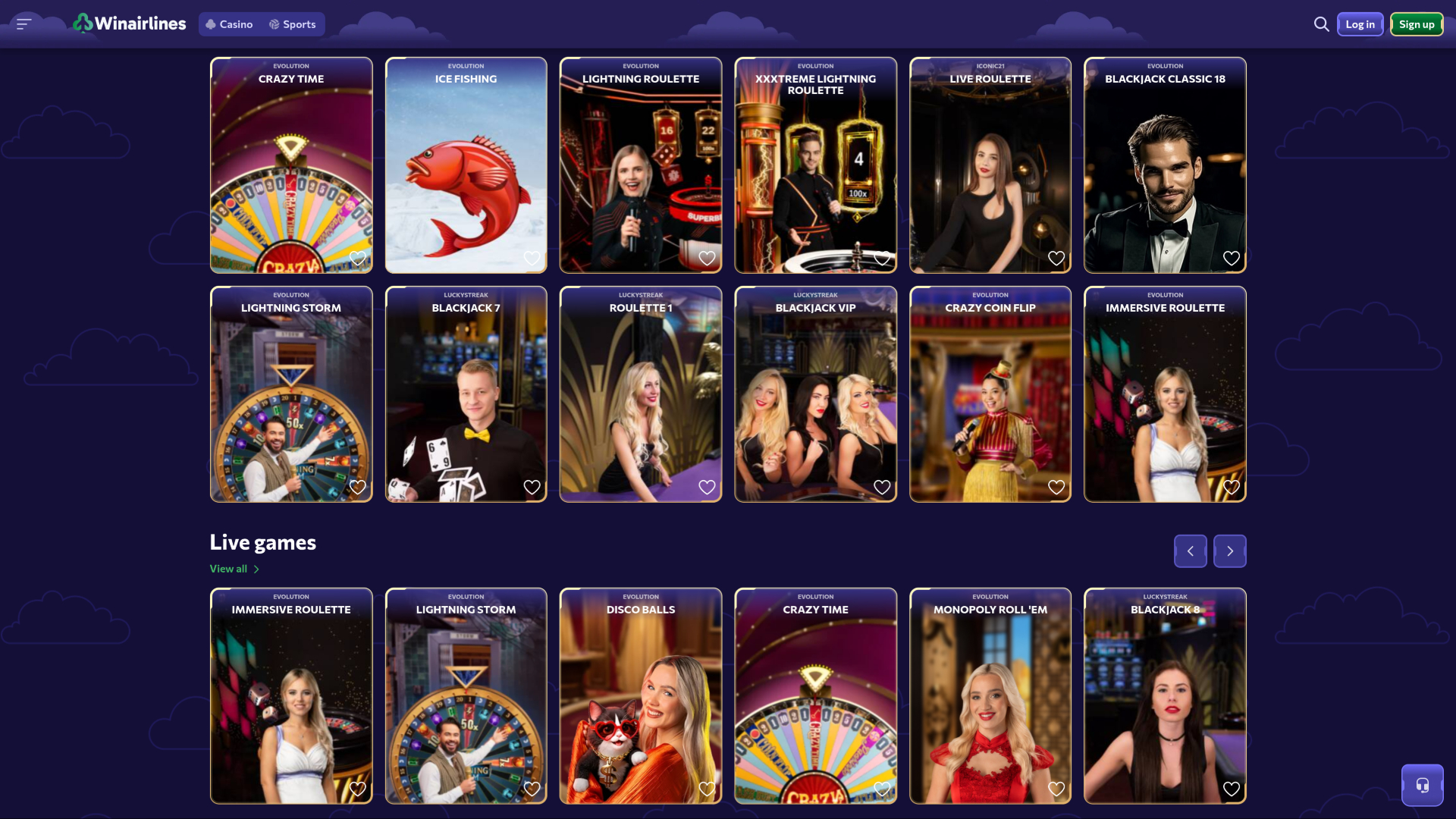 Winairlines Casino Desktop Live-Dealer