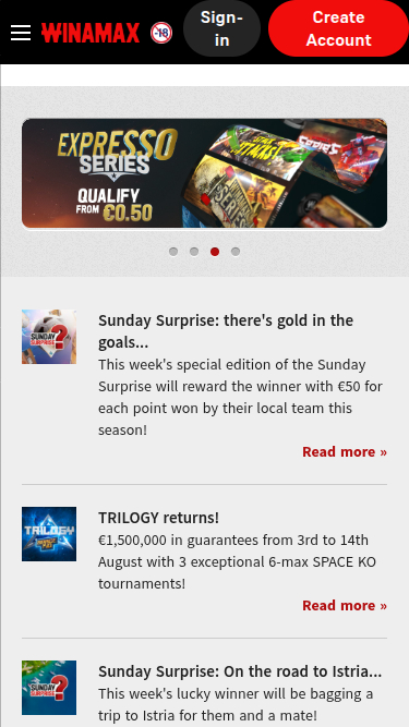 Winamax Mobile-Startseite