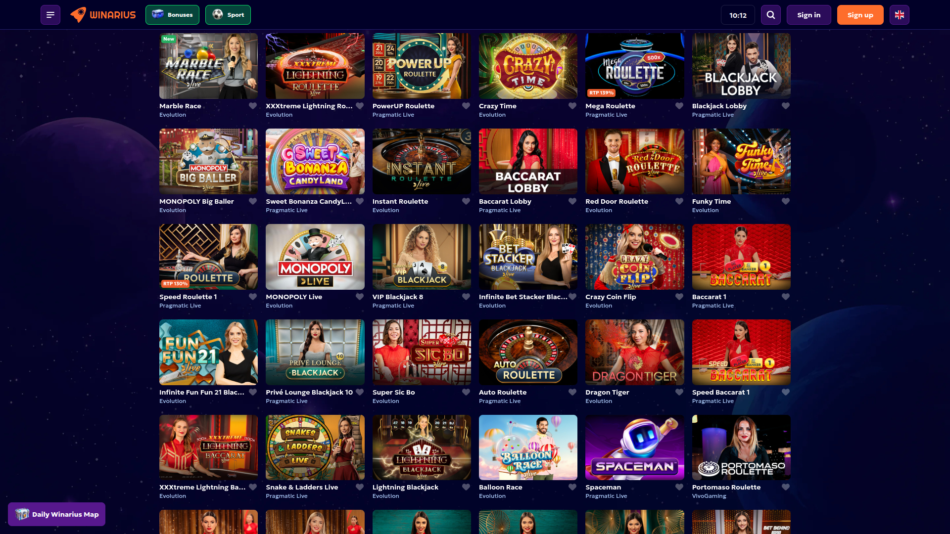 Croupier en direct sur bureau de Winarius Casino