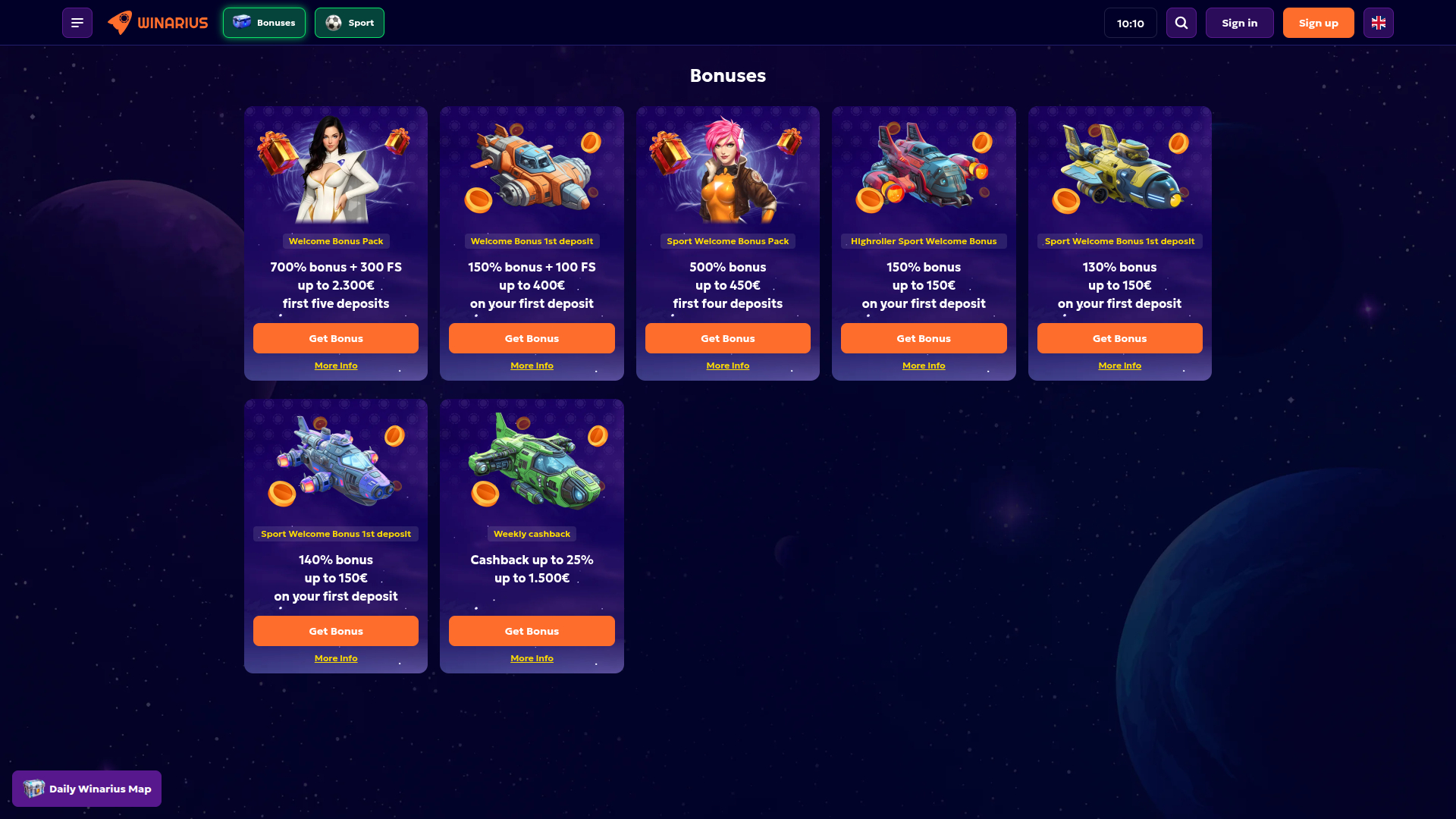 Promotions de bureau de Winarius Casino