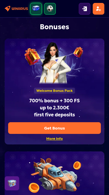 Promotions mobiles de Winarius Casino