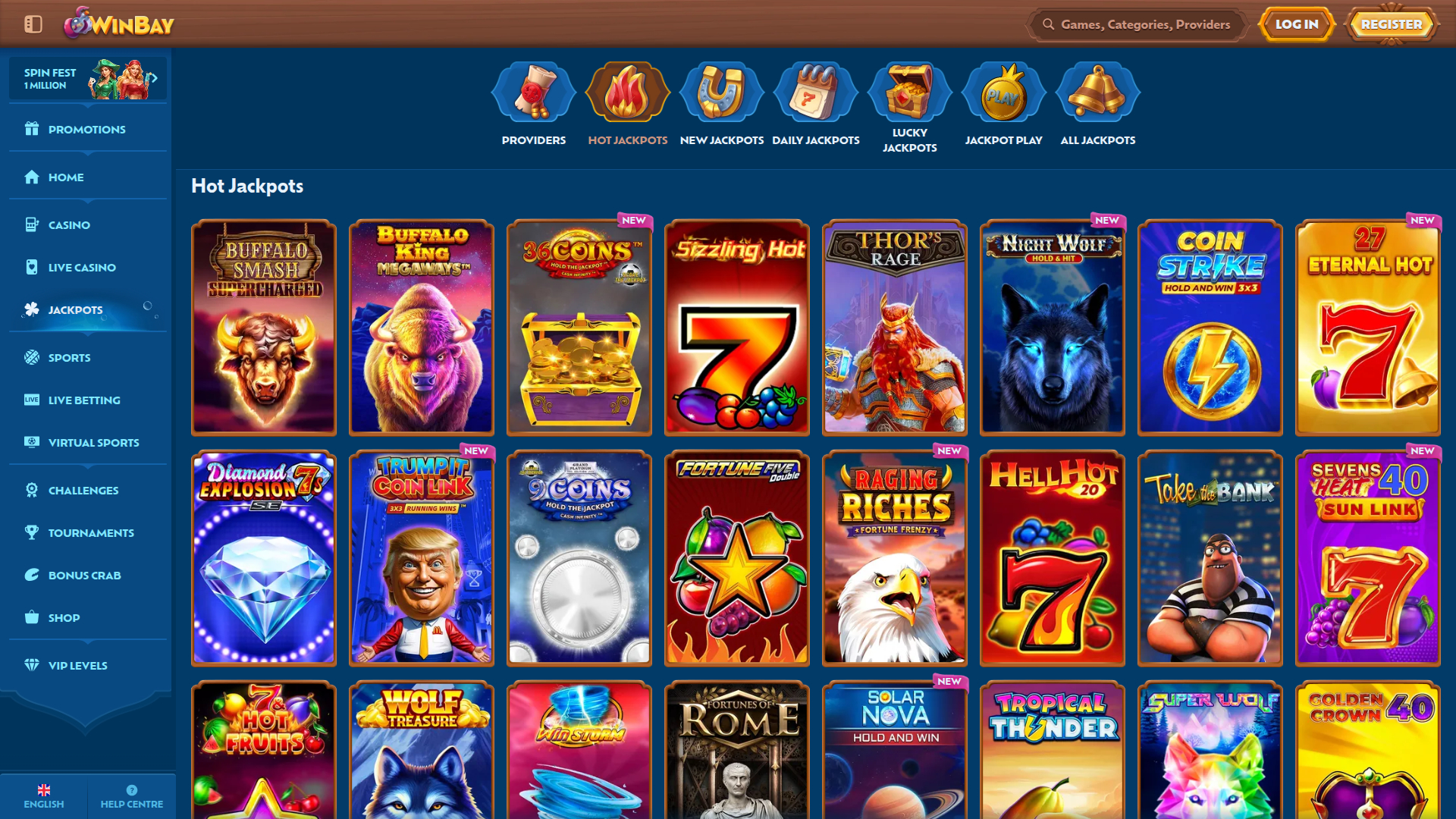 Jackpot sur ordinateur de WinBay Casino