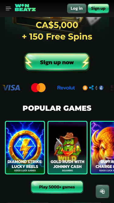 Winbeatz Casino Mobile Homepage