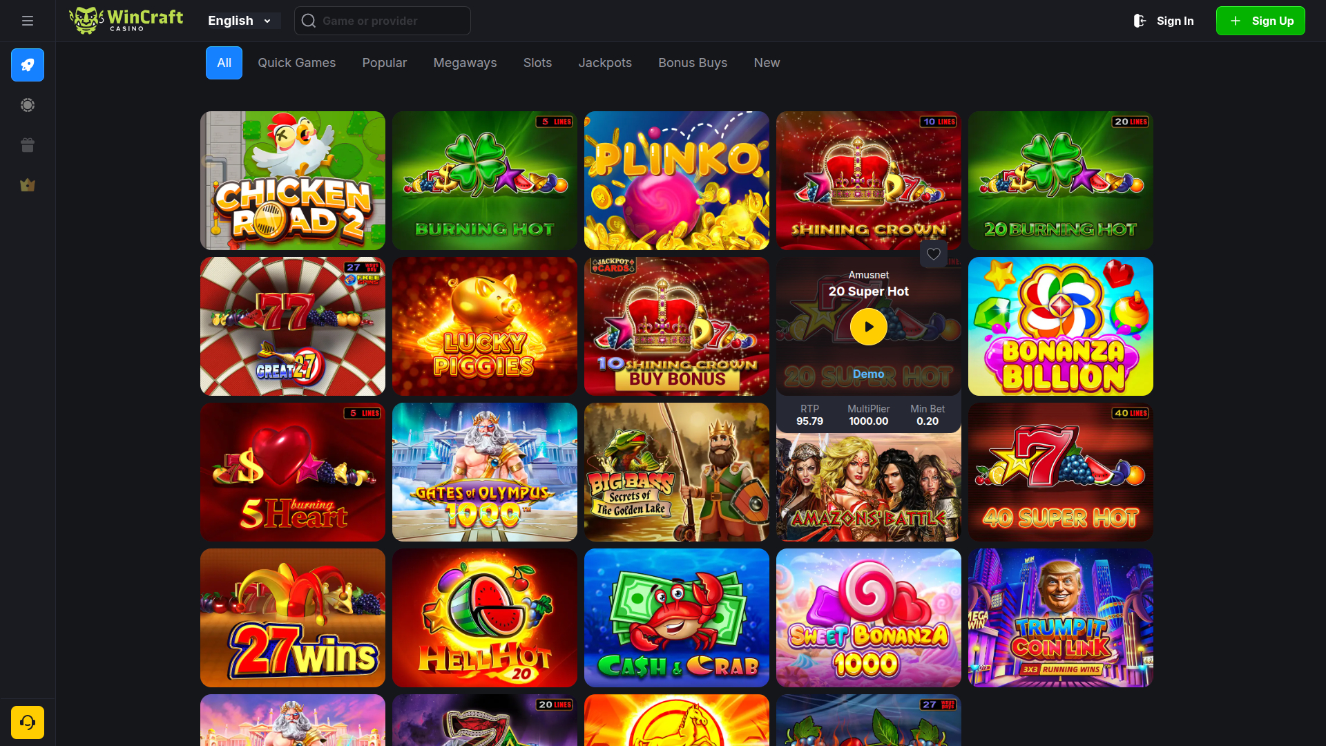 Juegos de escritorio de WinCraft Casino