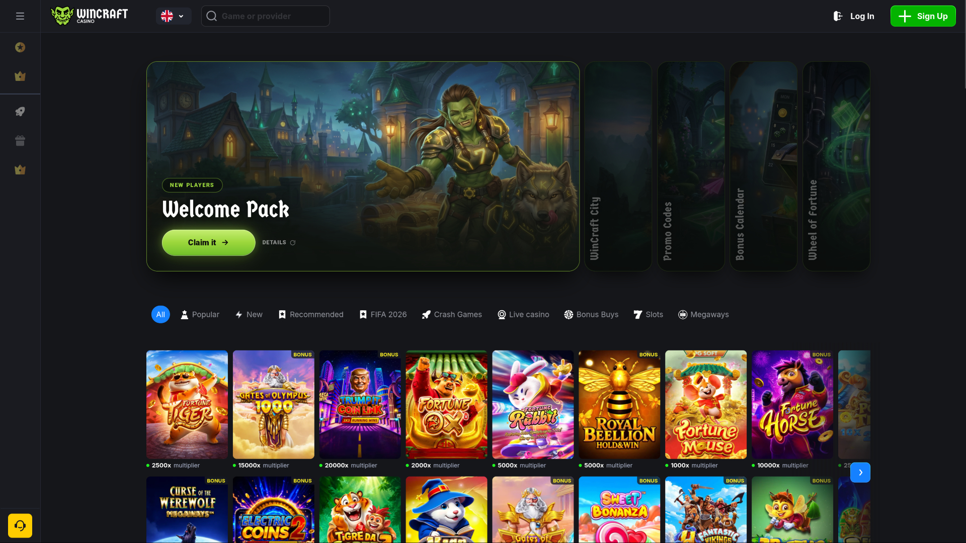 WinCraft Casino Desktop-Homepage