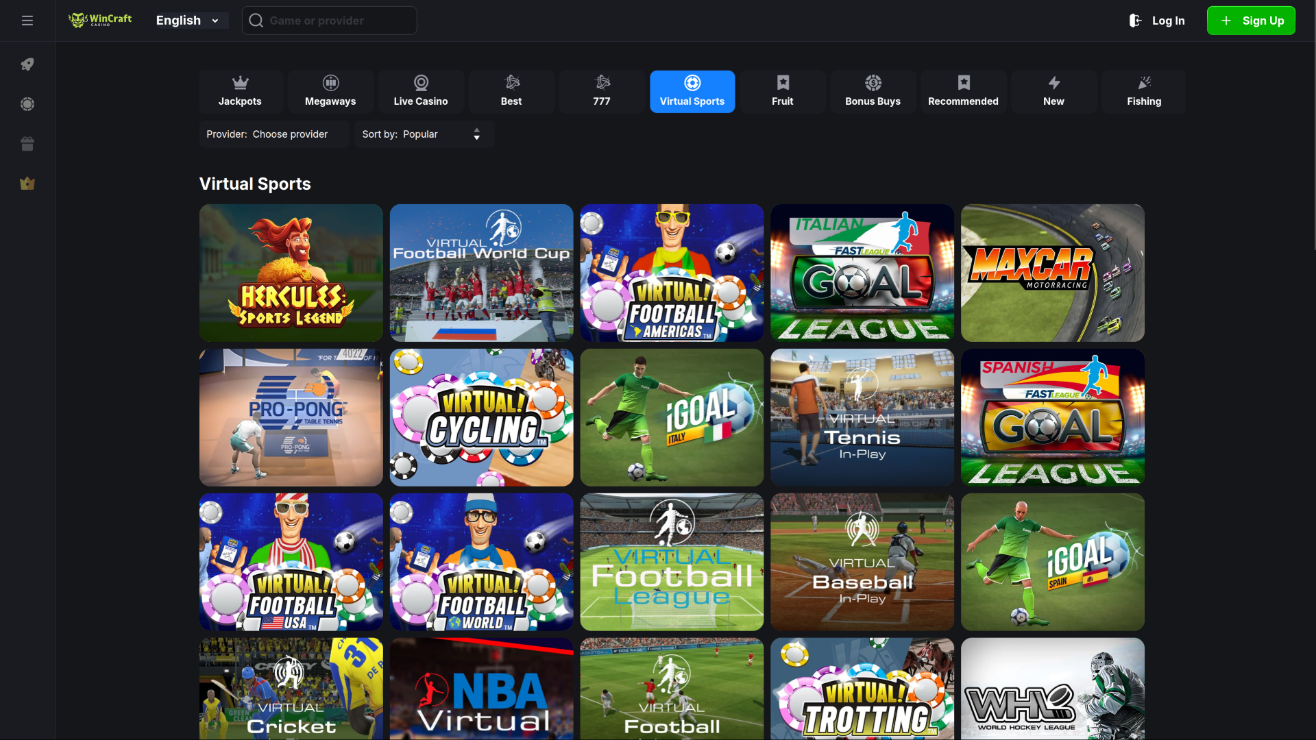 Deportes virtuales de escritorio de Wincraft Casino