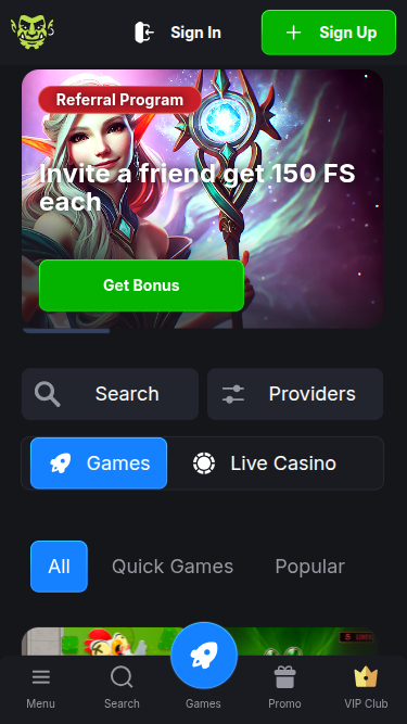 Página de inicio móvil de WinCraft Casino