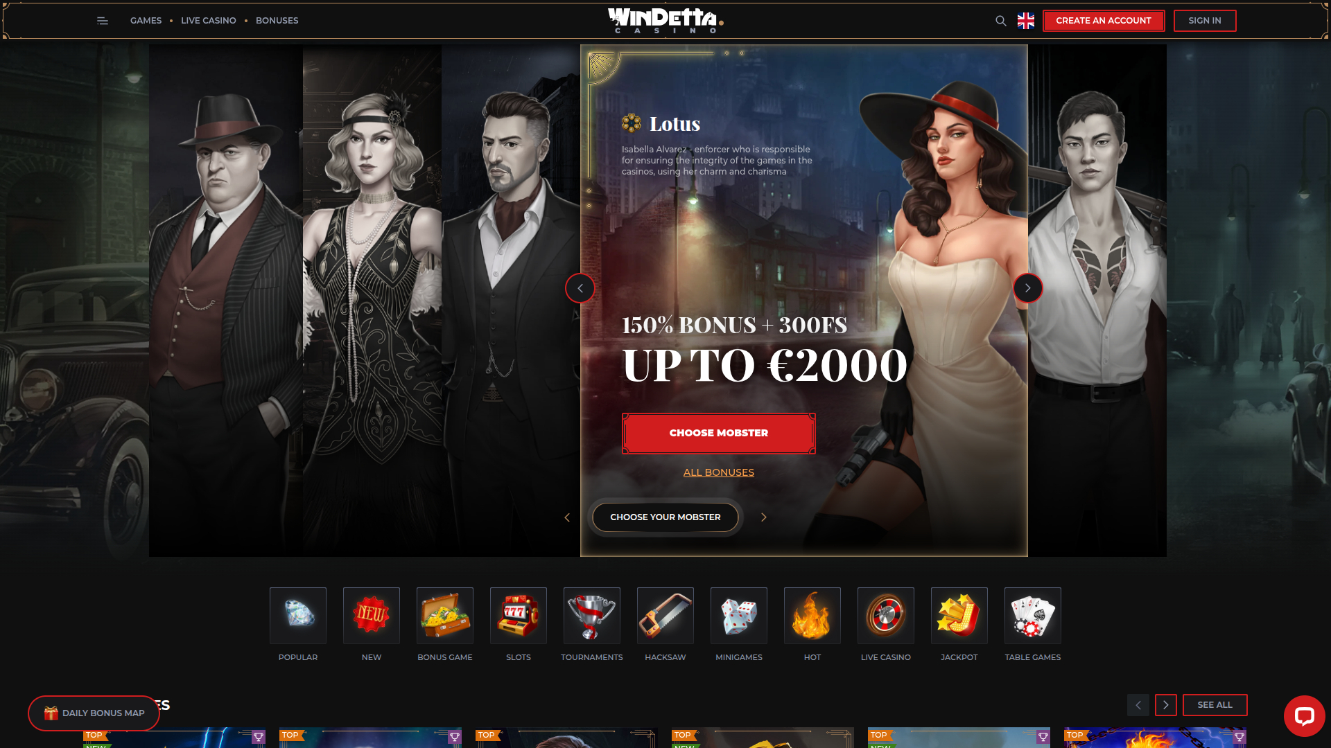Homepage desktop di Windetta Casino