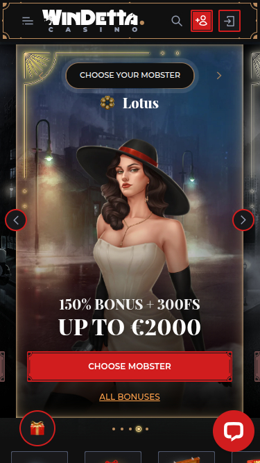 Homepage mobile di Windetta Casino