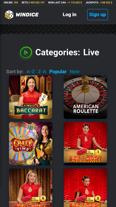 WinDice Casino Mobile Live Dealer