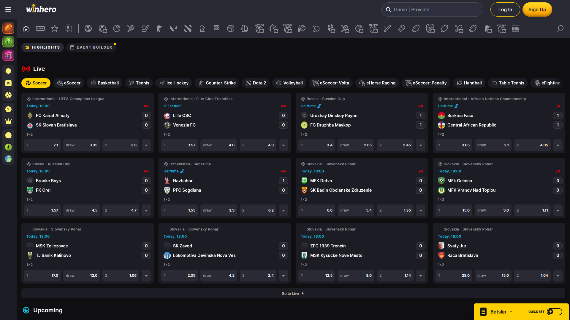 Sports de bureau de WinHero Casino