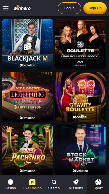 Croupier en direct mobile de WinHero Casino
