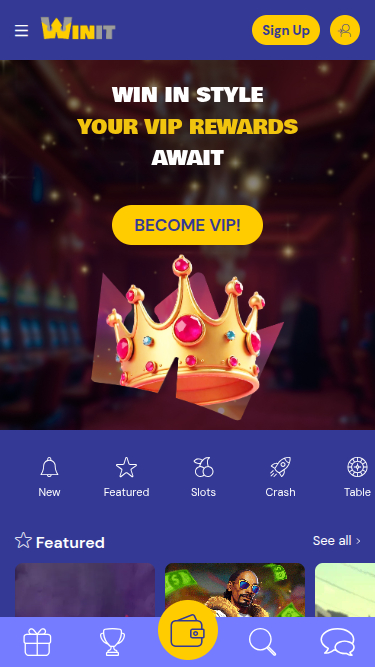 Page d’accueil mobile de Winit Casino