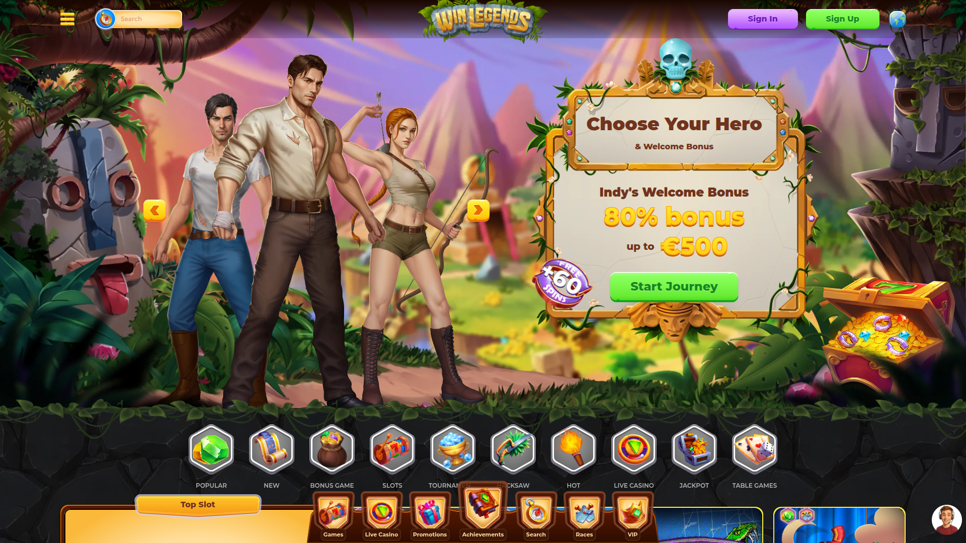 Page d’accueil de bureau de WinLegends Casino