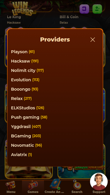 Développeurs de jeux mobiles de WinLegends Casino
