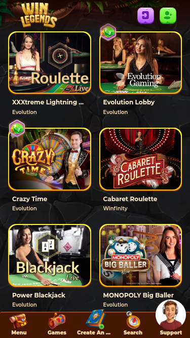 Croupier en direct mobile de WinLegends Casino